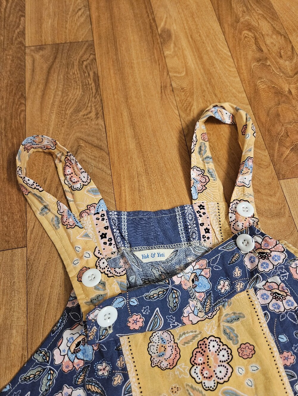 Yak & Yeti Women’s Floral Print Wide-Leg Jumpsuit - Blue & Yellow- With Pockets - Picture 5 of 6